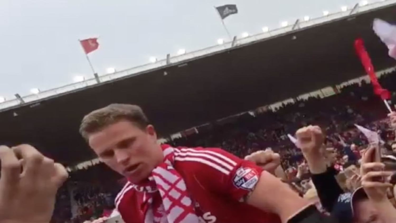 Boro Captain Grant Leadbitter leads fans in Promotion Celebrations