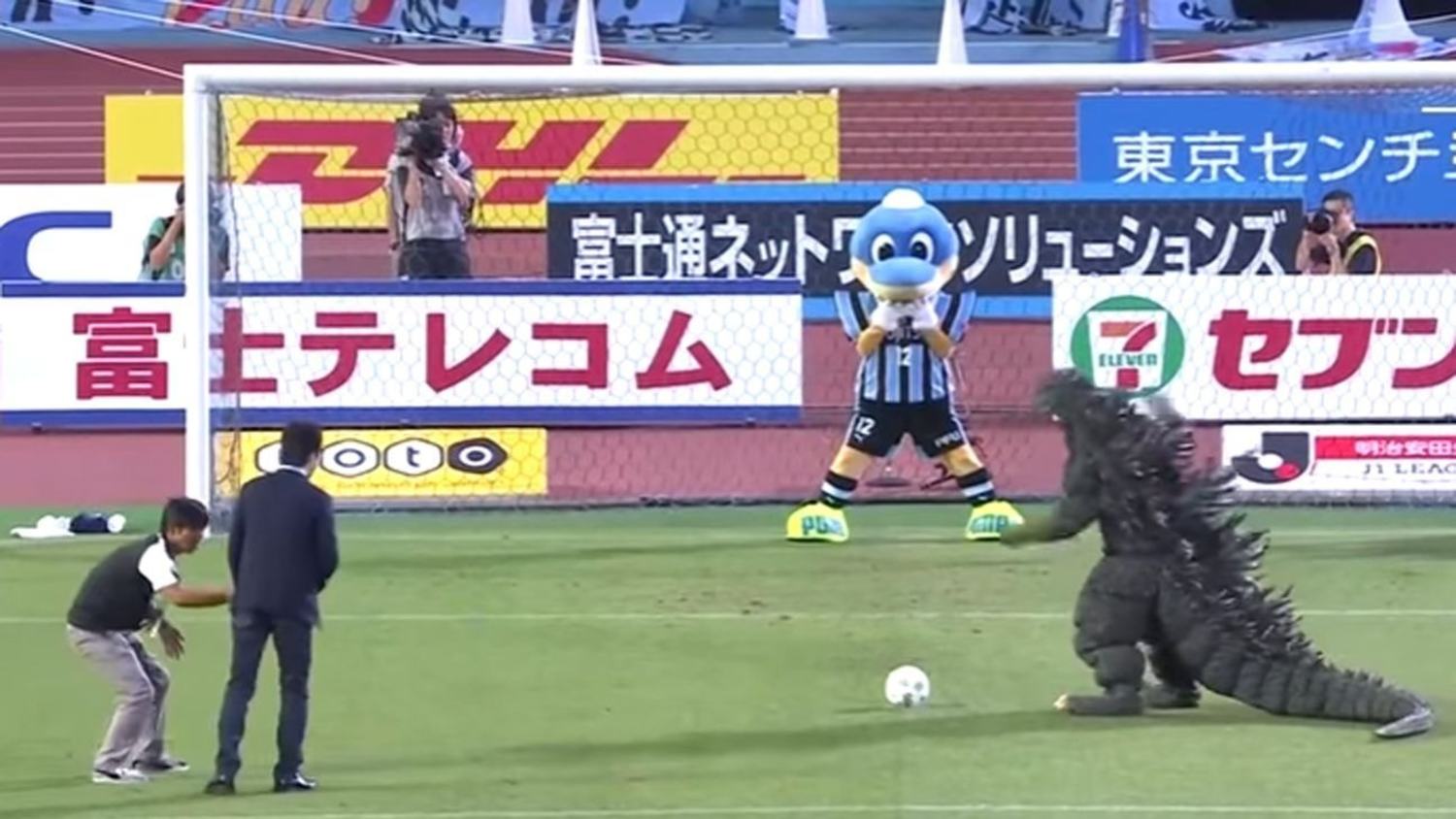 Godzilla Takes A Pre-Match Penalty In The J-League