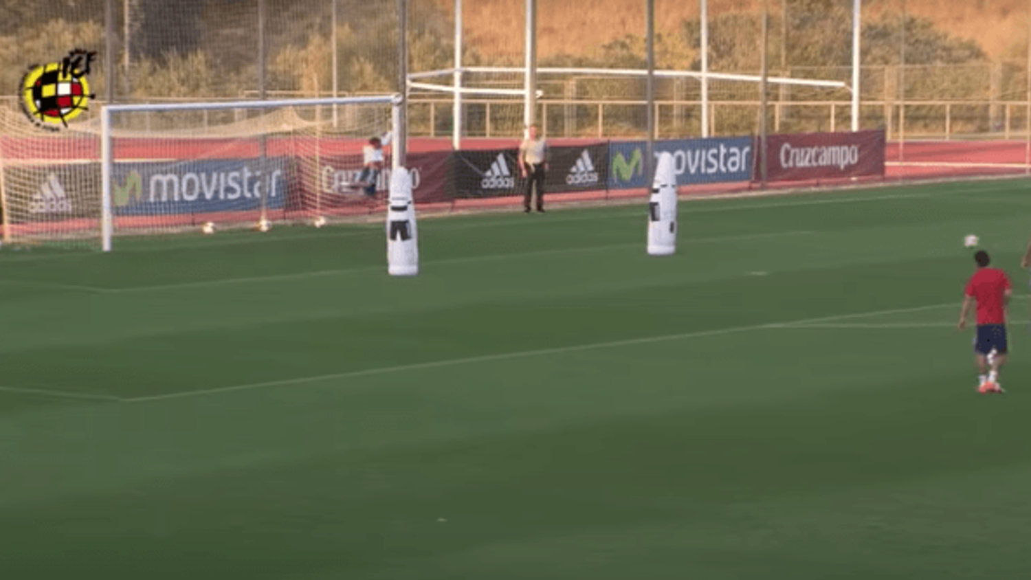 Alvaro Morata shows off goalkeeping skills in training with Spain