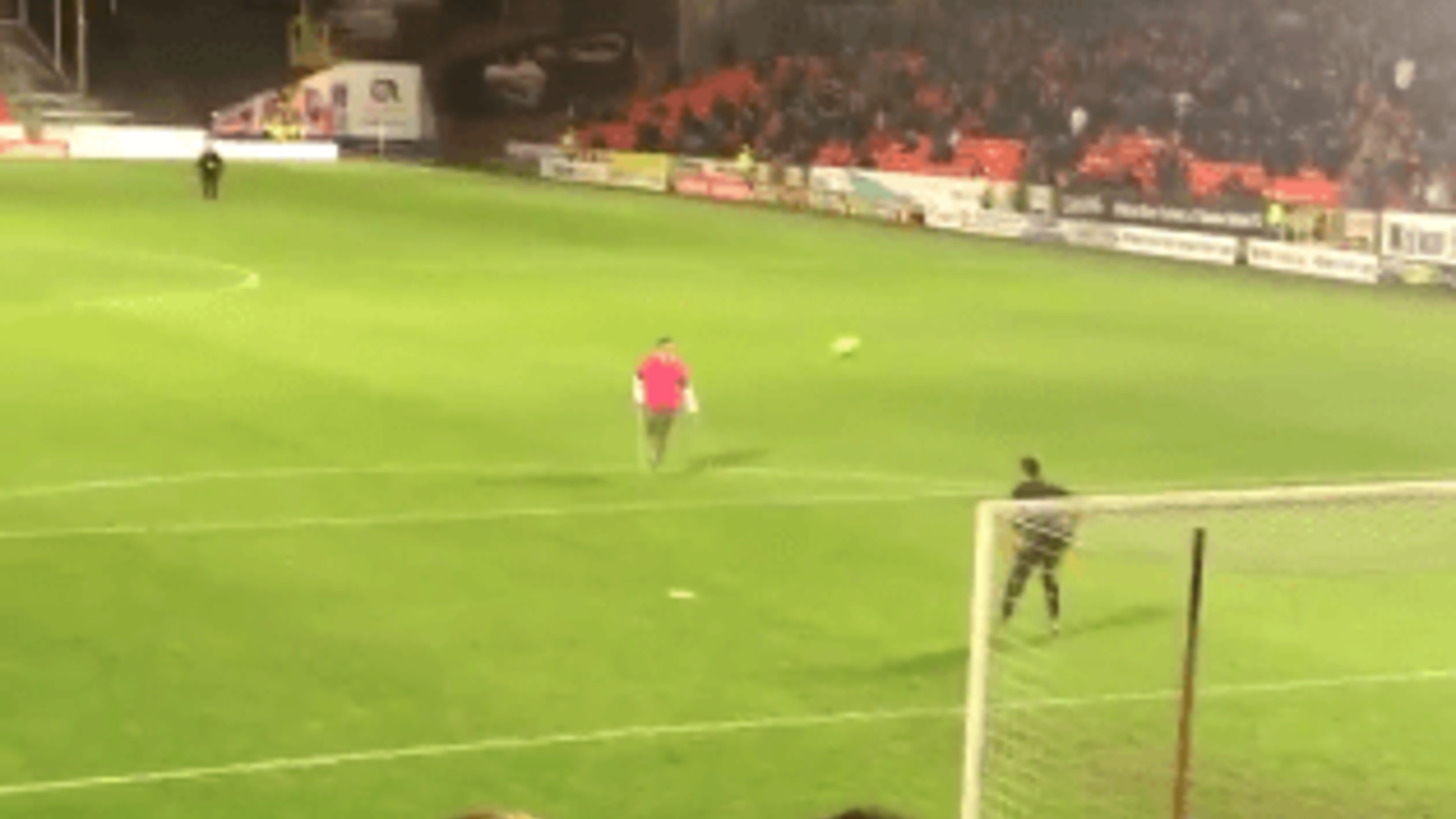 Fan with one leg scores worldie during half-time at Dundee United