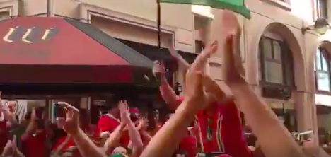 Wales fans changing the Viking Clap to the Sheep Clap